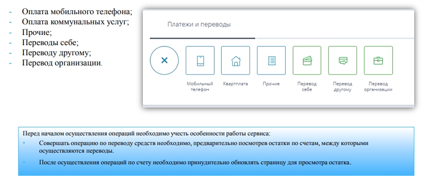 операции в личном кабинете