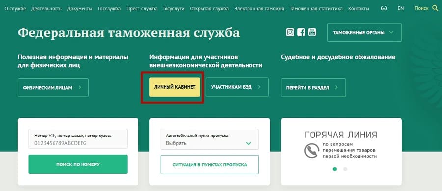 ФТС России - личный кабинет участника ВЭД