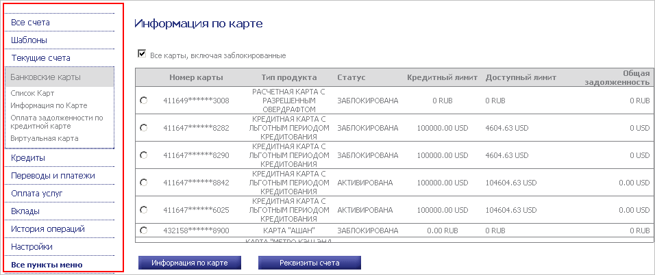 информация по картам