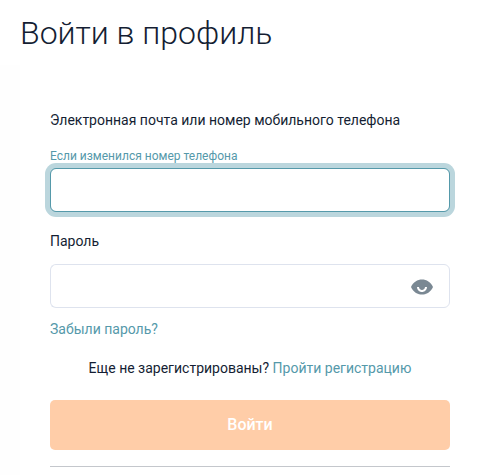 Форма «Войти в профиль» на сайте Ezaem: почта или номер телефона и пароль